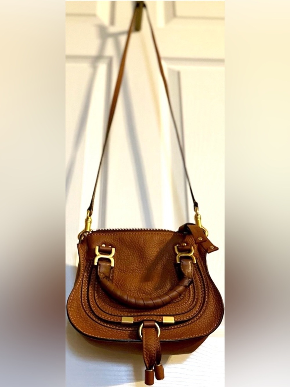 Chloé Mini Marcie Crossbody Bag Tan Grained Leather Like New - Picture 7 of 16